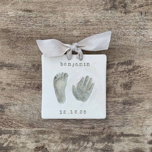 Custom Ceramic Baby Hand and Footprint Keepsake, Clay Prints, Baby Prints, Personalized Baby Gift