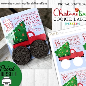 Christmas Truck Cookie Labels, Printable Christmas Favor Bags, Printable School Classroom Treats, Christmas Party Decor