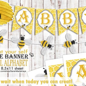 Bienenstock Banner, Bumble Bee Banner voller Alphabet, Mama zu Bee Baby-Dusche-Banner, Bienen-Baby-Dusche, druckbare Dateien