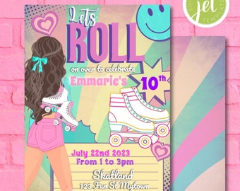 Retro Roller Skate Birthday Party Invitation, Editable Skating Rink Birthday Invite, Digital Download Template
