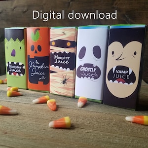 Halloween Juice Box Etiketten, druckbare Monster Juice Box Cover, druckbare Schule Klassenzimmer Leckereien, Halloween Party Decor, Vampir, Kürbis