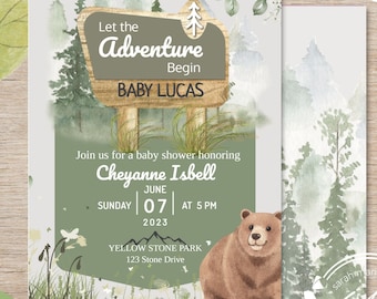 Editable National Park Invitation, Little Explorer, Adventure Awaits Baby Shower Invite, Camping Baby Shower, Woodland Baby Shower