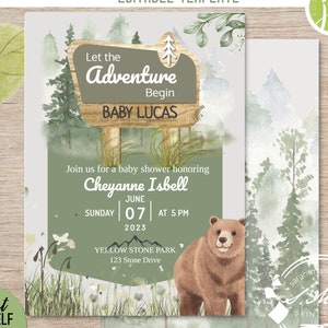 Editable National Park Invitation, Little Explorer, Adventure Awaits Baby Shower Invite, Camping Baby Shower, Woodland Baby Shower