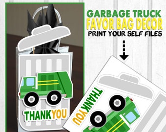 Printable Garbage Truck Favor Bag Decor Files, Garbage Truck Party, Garbage Truck Birthday Favors, DIY Printouts, Garbage Can Favors