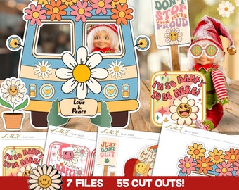 Groovy Retro Elf Props, Interactive Notes, Elf Ideas, Elf Signs, Elf Bus, 45 Elf Messages, DIY Printable Note Cards,Instant Download,Elf Kit