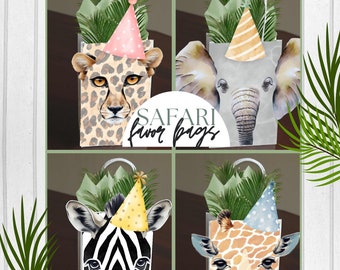 Animal Party Gift Bag Decorations, Jungle Party Animal Print Outs, Safari Favor Bag Covers, DIY Printouts, Two Wild, Wild One, Jungle Party