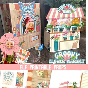 Groovy Flower Market Elf Props, Pomysły Elfów, Znaki Elfów, Zestaw Elfów, Karty Notatek Do Wydrukowania DIY, Natychmiastowe Pobieranie, Aktywności Elfów