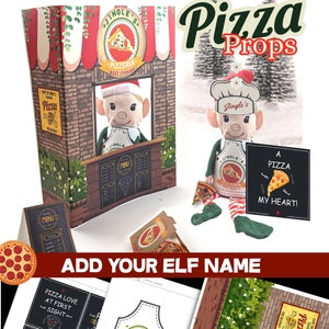 Custom Elf Name Pizzeria Christmas Props and Notes, Elf Booth Props, Elf Ideas, Elf Games, Elf Pizza Box, Elf Kit, Printable Elf Props