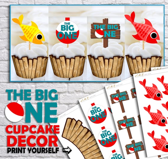 The Big One Fishing Birthday Cupcake Decor 1st Birthday Fish Etsy