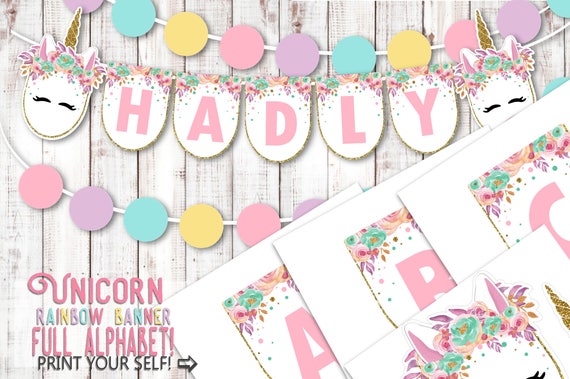 printable full alphabet rainbow unicorn happy birthday