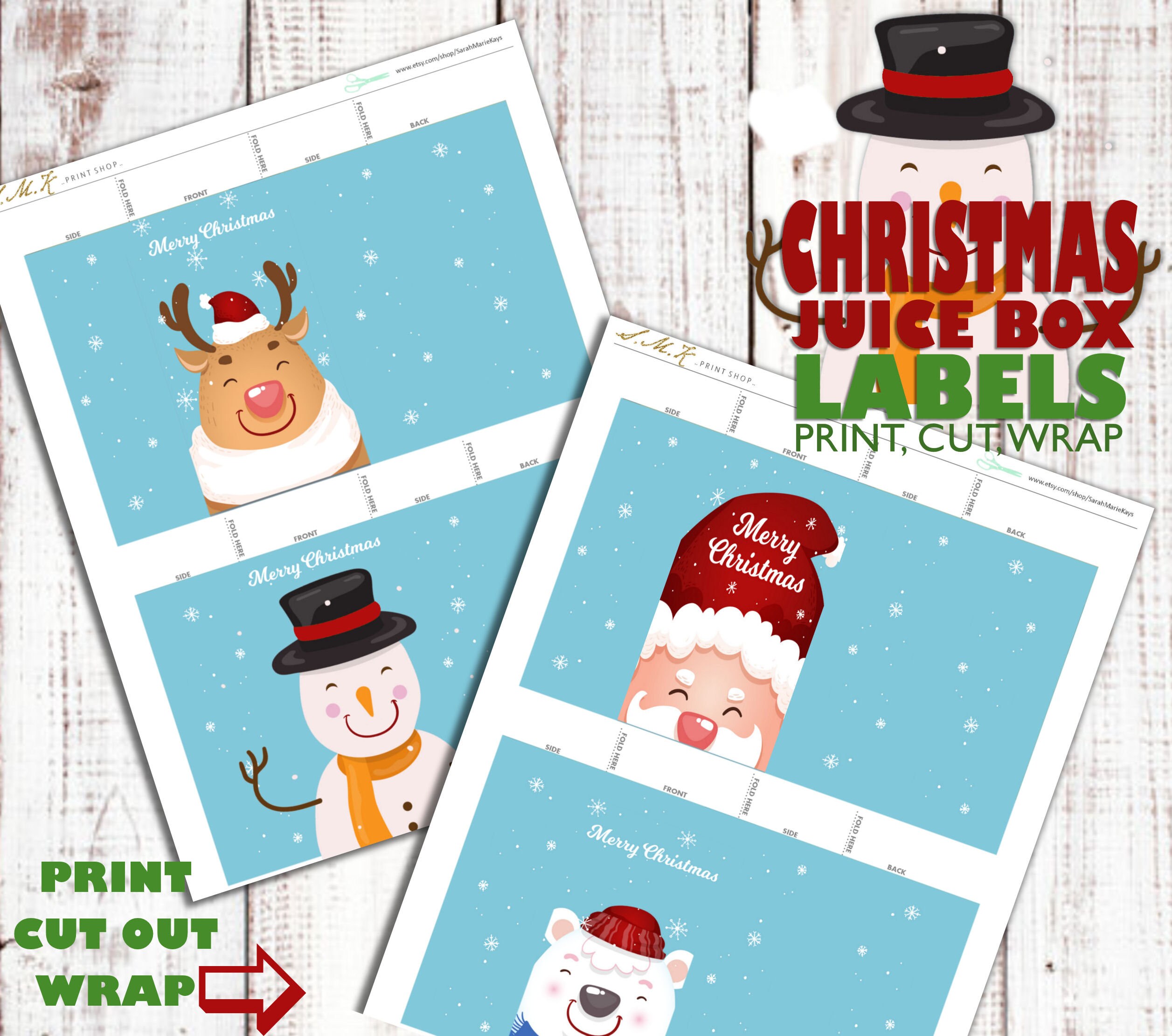 Christmas Juice Box Labels, 4 Label Pack, Printable Santa Juice Box Covers, Printable School Classroom Treats, Christmas Party Decor