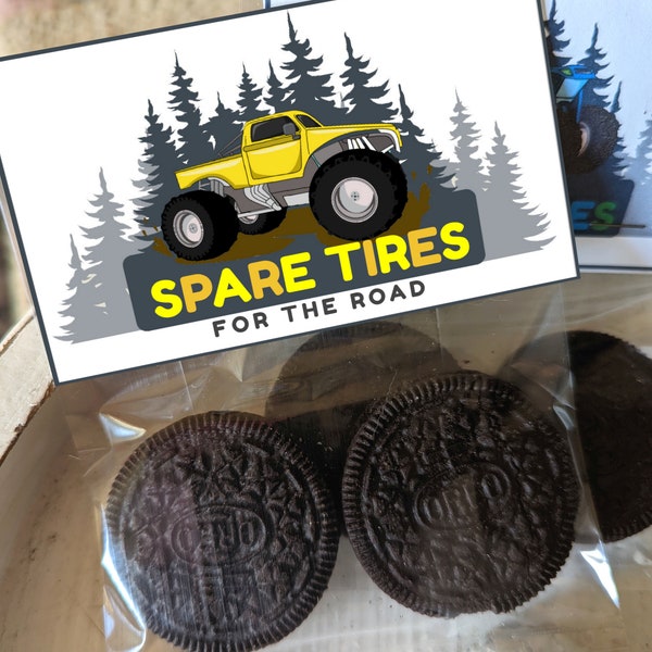 Monster Truck Birthday Cookie Favor Bags, Printable Party Bag Decor, Spare monster truck tires, Monster Truck Party Favors