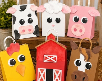 Decoraciones para bolsas de regalo con animales de granja, láminas para imprimir con animales de granja, bolsas de regalo con temática de granja, cumpleaños con temática de granja, láminas para imprimir para hacer tú mismo, granjero en el valle, imprimibles