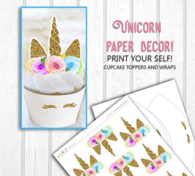 printable gold eyelashes unicorn cupcake toppers and wrappers etsy