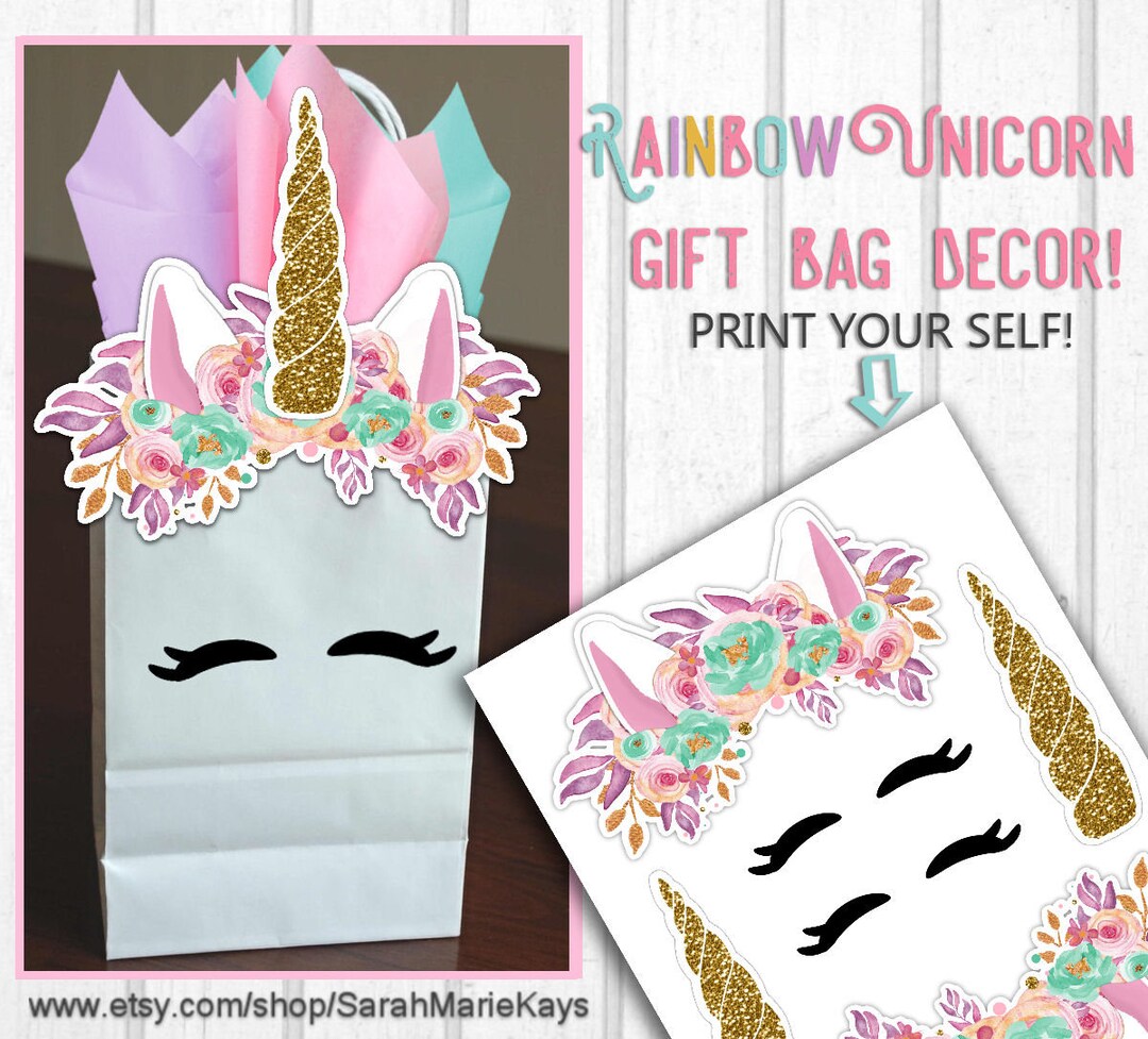 Rainbow Unicorn Gift Bag Decorations, Unicorn Print Outs, Unicorn Favor ...