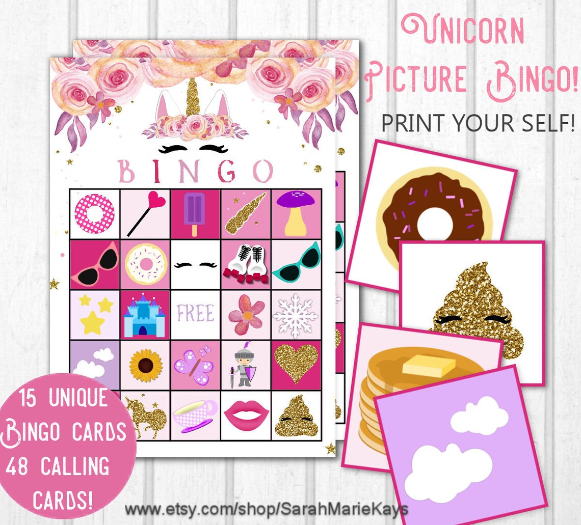 Unicorn foto Bingo afdrukbare Unicorn Print Outs Unicorn | Etsy
