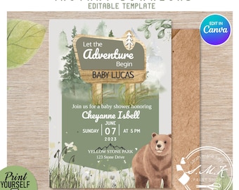 Editable National Park Invitation, Little Explorer, Adventure Awaits Baby Shower Invite, Camping Baby Shower, Woodland Baby Shower