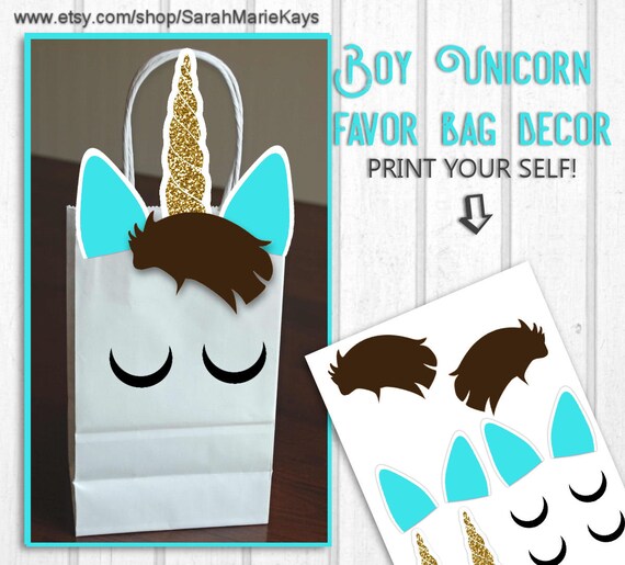 Boy Unicorn Birthday Gift Bag Decorations Unicorn Print Outs Etsy