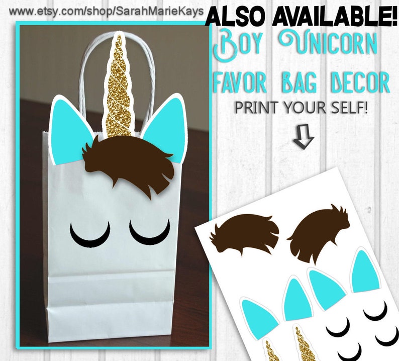 Unicorn Birthday Favor Bag Decorations, Unicorn Print Outs, Unicorn Favor Bags, DIY Printouts image 3