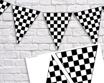 Checkered Flag Banner Black and White, Pizza Party, Pizza Birthday, Race Car Birthday, Hot Wheels Banner, Printable Files, Digital Files