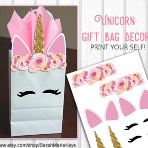Unicorn Birthday Favor Bag Decorations, Unicorn Print Outs, Unicorn Favor Bags, DIY Printouts image 1