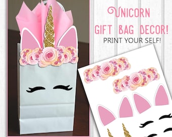 Rainbow Unicorn Gift Bag Decorations Unicorn Print Outs | Etsy