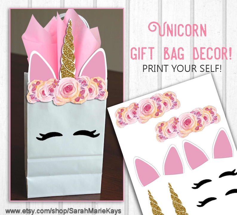 Unicorn Birthday Favor Bag Decorations, Unicorn Print Outs, Unicorn Favor Bags, DIY Printouts image 1