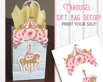 Carousel Favor Bag Decor, Printable, Carousel Birthday Favor Treat Bags, Carousel Baby Shower,