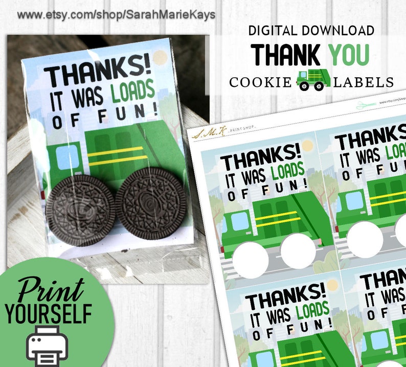 Garbage Truck Birthday Cookie Favor Bags, Printable Party Bag Decor, Garbage Truck Party Favors, Garbage Truck Birthday Party 