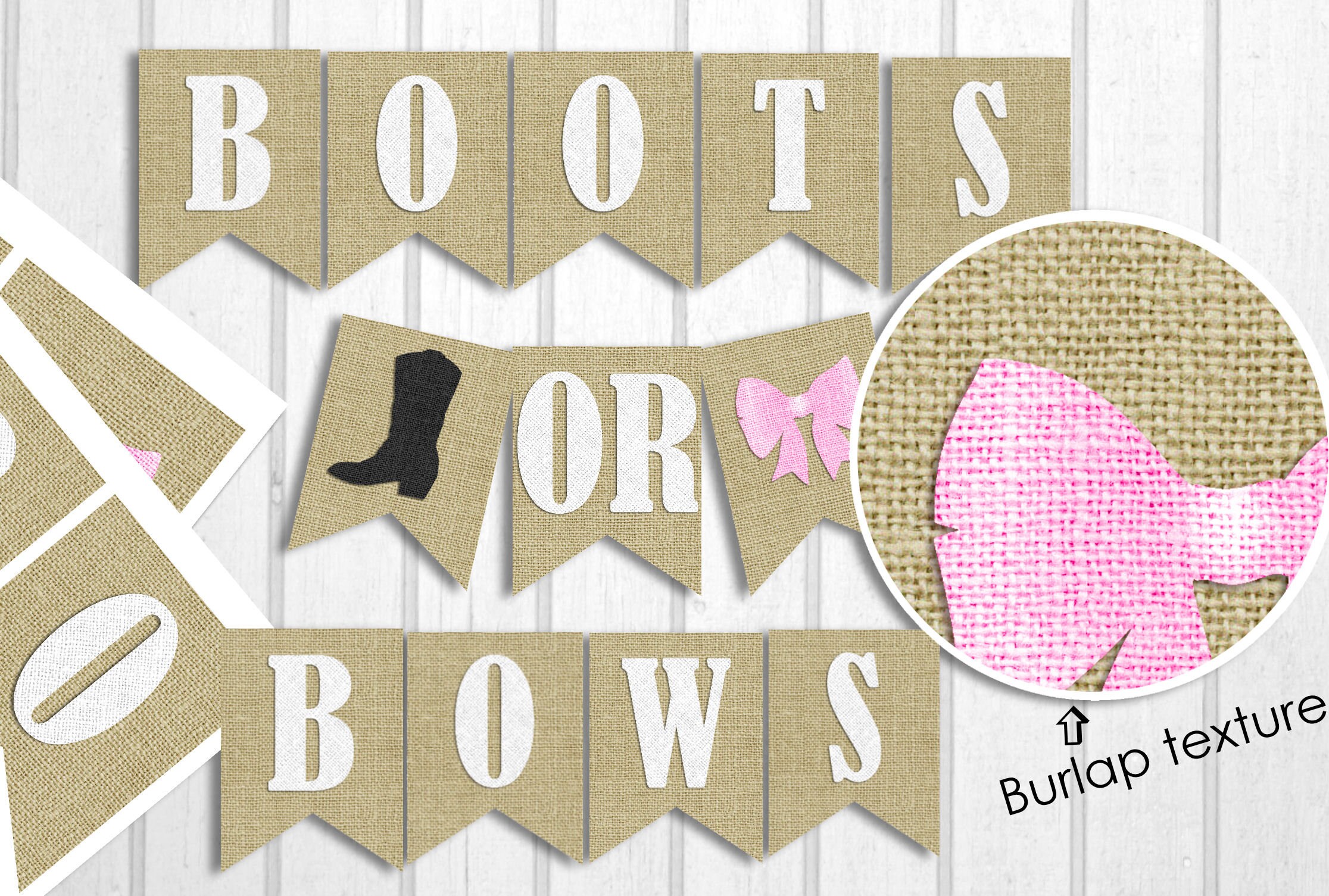 INSTANT DOWNLOAD Printable Boots or Bows Burlap Banner on 8x11 Etsy