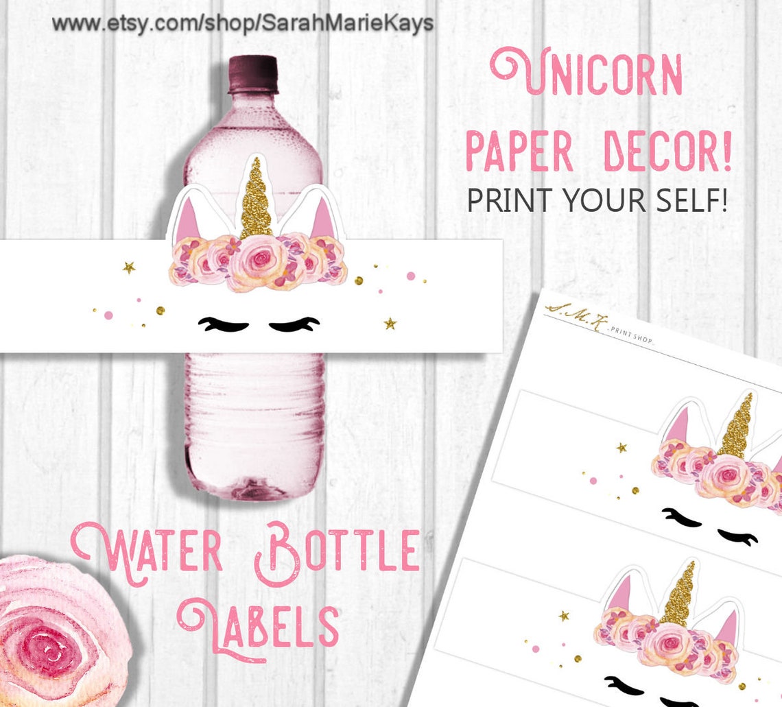 Free Printable Water Bottle Labels Unicorn