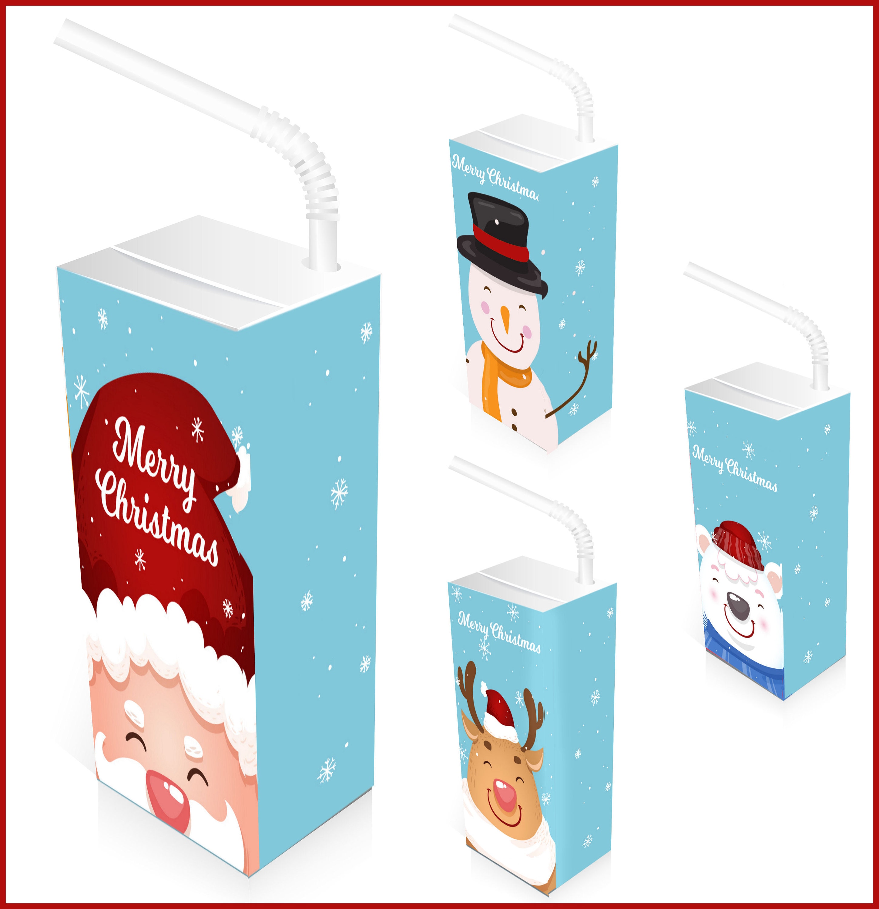 Juice Box Covers Christmas Juice Box Labels, 4 Label Pack, Printable Santa Juice Box ...