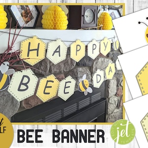 First Bee-Day Birthday Banner, Happy Bee Day Banner. Bumble Bee Banner, Printable Files, Bumble Bee Banner, Editable Template