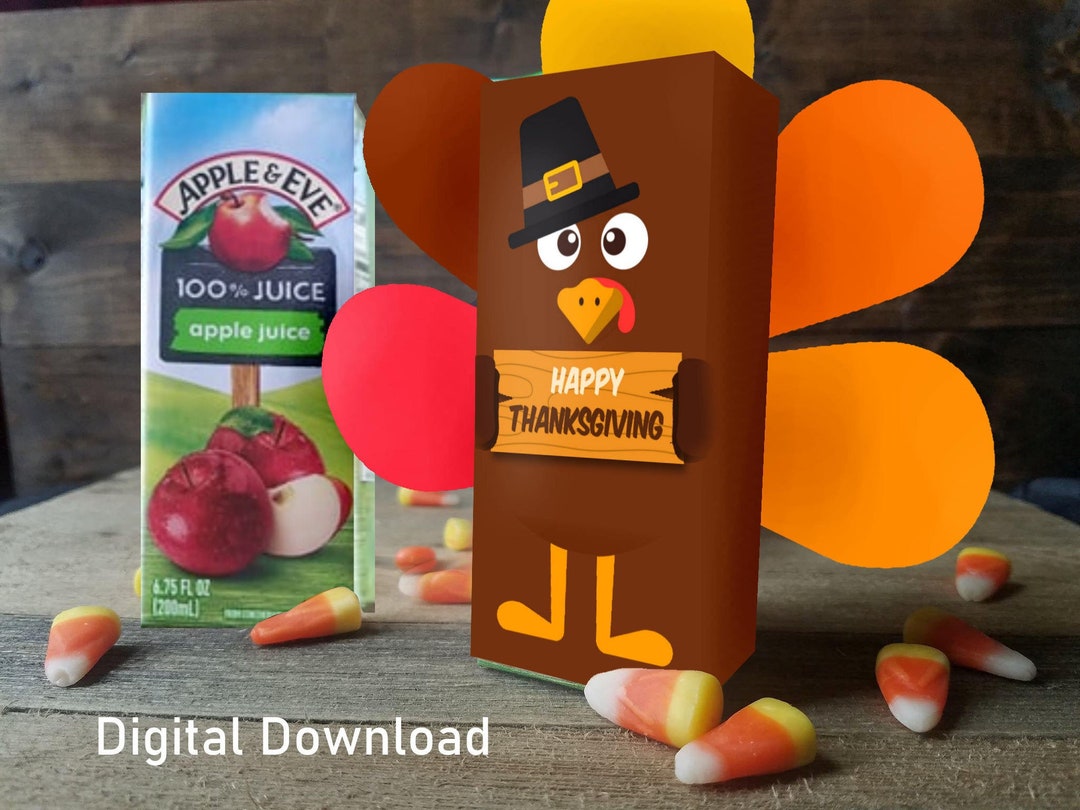 Thanksgiving Turkey Juice Box Labels, Printable Juice Box Covers, Covid