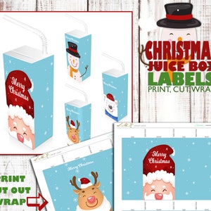 Christmas Juice Box Labels, 4 Label Pack, Printable Santa Juice Box Covers, Printable School Classroom Treats, Christmas Party Decor