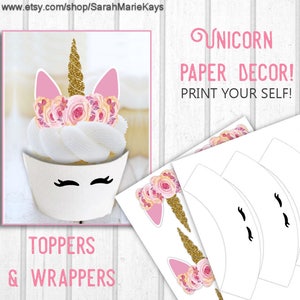 printable unicorn cupcake toppers and wrappers unicorn print etsy