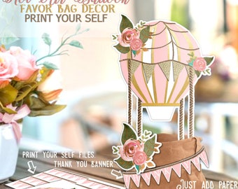 Hot Air Balloon Decorations Favor Bag Decor, Printable  Up And Away Party, Paper Lunch Bag Hot Air Balloons Favor Bags, DIY Printouts