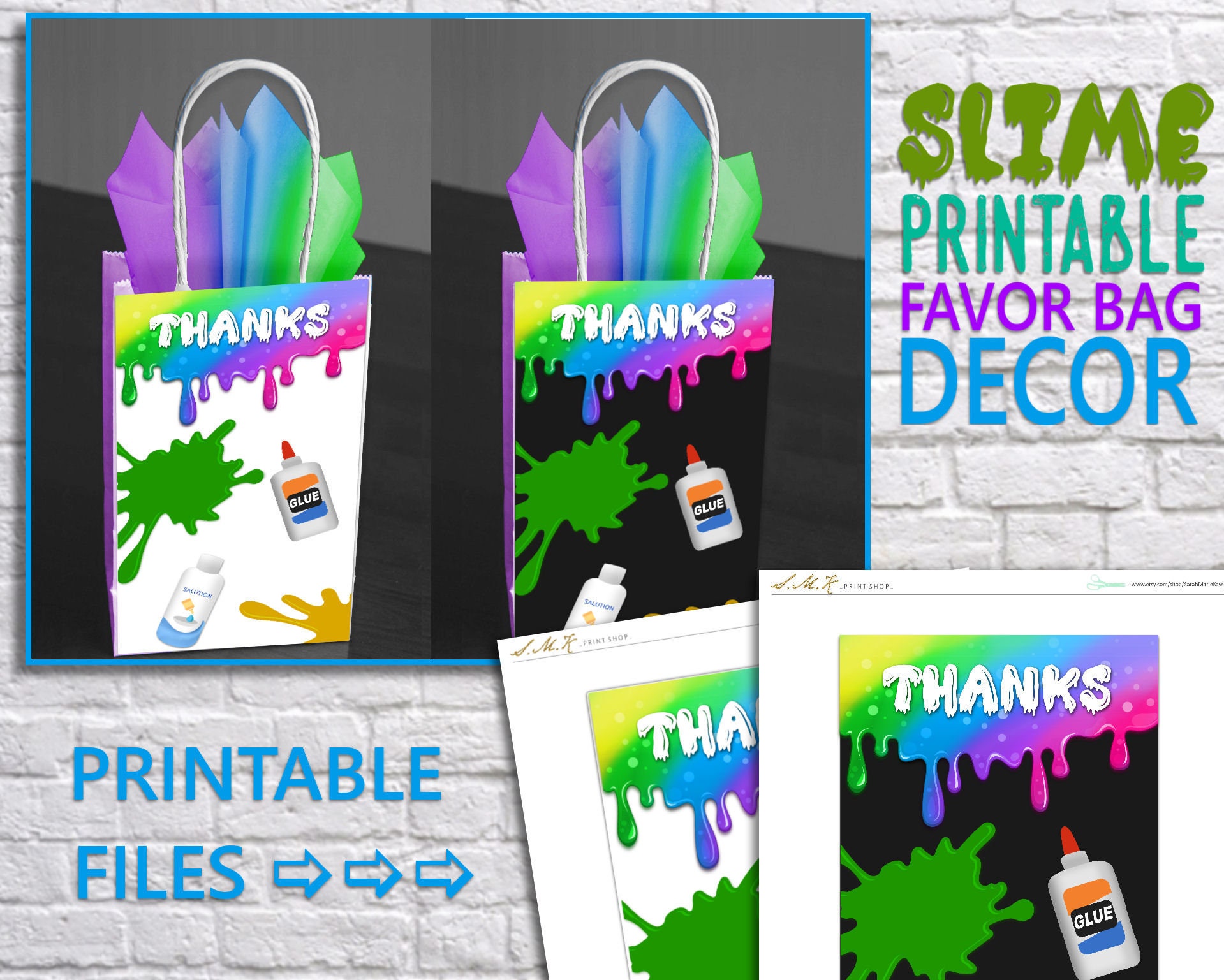 Slime Party Decorations, Slime Birthday Favor Bag Decor, Printable