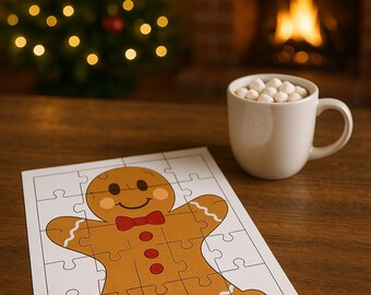 Rompecabezas imprimible de hombrecito de jengibre / Actividad navideña para niños / Juego para recortar y jugar / Descarga instantánea