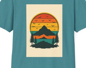 Retro Berg Sonnenuntergang Grafik-T-Shirt | Lässiges Nature Adventure Shirt