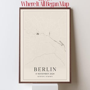 Personalisierte Landkarte, wo alles begann, minimalistisches Land oder Ort Poster | Verlobungsgeschenk oder Jubiläum Wandkunst