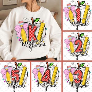 Preppy First Day of School PNG Bundle, Back to School PNG, Coquette Teacher PNG, Retro Girly Pencil Apple,Preppy Back to School Shirt Design