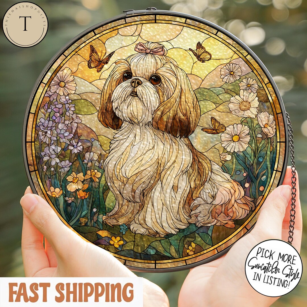 Shih Tzu Suncatcher Window Hanging – Stained Glass Effect Decoration For Dog Lovers