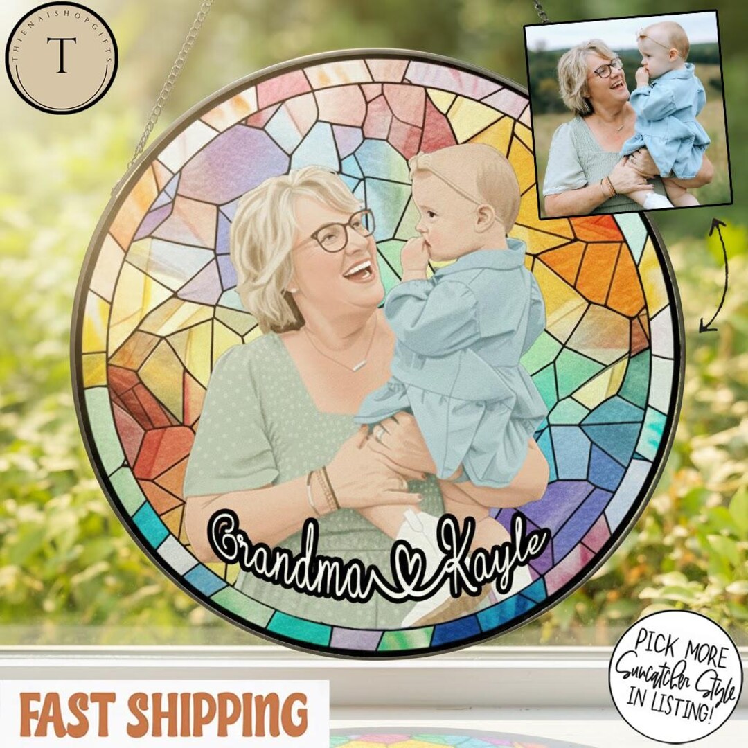 Custom Photo Portrait Stained Glass Suncatcher Gift for Mom, Mum Gift ...