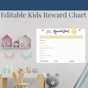 Editable Kids Reward Chart | Printable Behaviour Chart | Points + Goals | Instant Download | Toddler + Child Routine Tracker