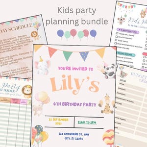 Kids Party Planning Printable Bundle | Birthday Planner PDF | Guest List, Budget Tracker, Schedule, Checklist & Invitation | Digital Downloa