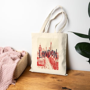 Cotton Canvas Tote Bag - London Design, Eco-Friendly Shopping Tote, Travel Bag, Gift Idea for London Lovers, Daily Use Bag
