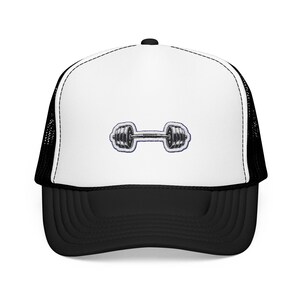 Fitness Enthusiast Foam Trucker Hat with Dumbbell Embroidery, Sports Cap, Gym Hat, Workout Gift, Activewear Accessories, Athlete Gear