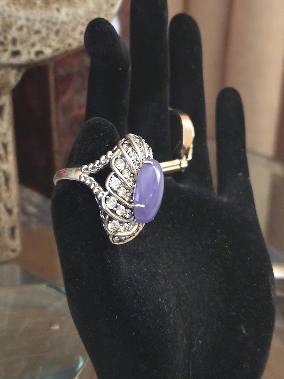 925 Sterling Silverl ring, featuring lavender jad… - image 1