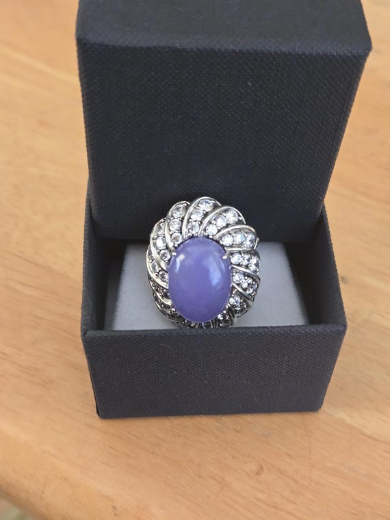925 Sterling Silverl ring, featuring lavender jad… - image 2